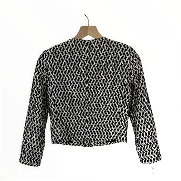 Alice + Olivia Black White Sahara Basket Weave Jacket Shoulder Pads XS - Picture 4 of 6